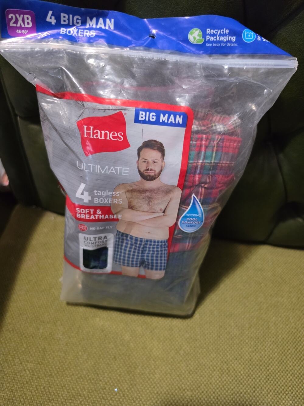 Hanes Ultimate Tagless Boxers 2XB (48-50") Set of 4 NIP multicolor plaid